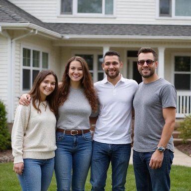 Smiling family holding house keys