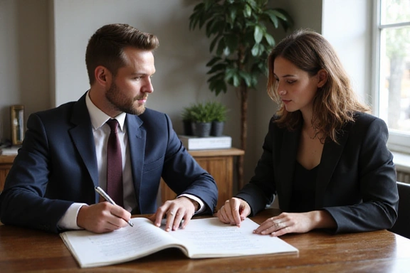 Attorney reviewing documents with client